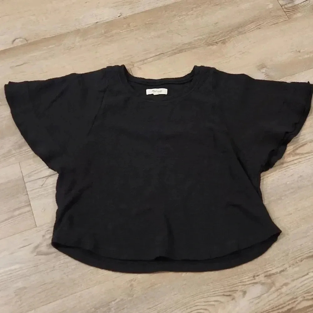 Madewell Overzized Dolman Butterfly Sleeve Cropped Lightweight sweater